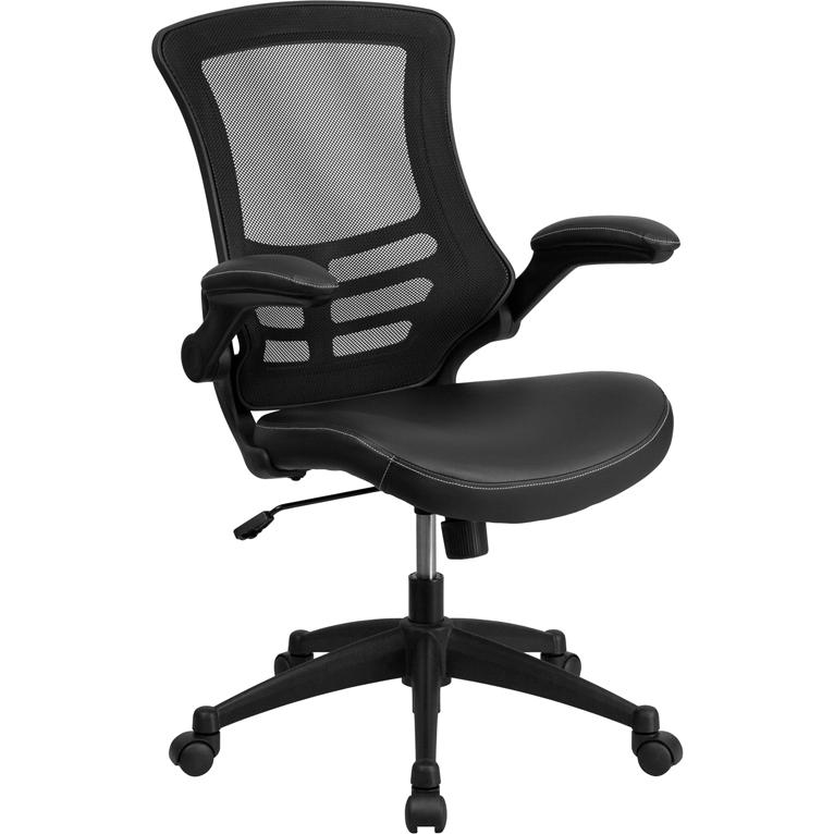 Desk Chair with Wheels | Swivel Chair with Mid - Back Black Mesh and LeatherSoft Seat for Home Office and Desk - Mervyns