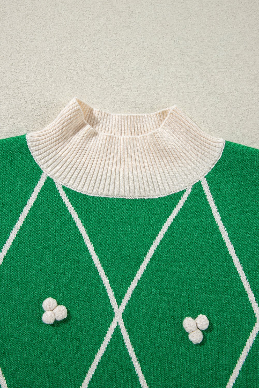 Diamond Pattern Contrast Trim Mock Neck Sweater - Mervyns