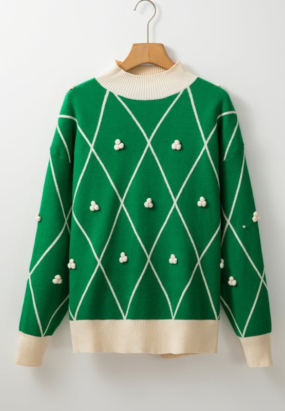 Diamond Pattern Contrast Trim Mock Neck Sweater - Mervyns