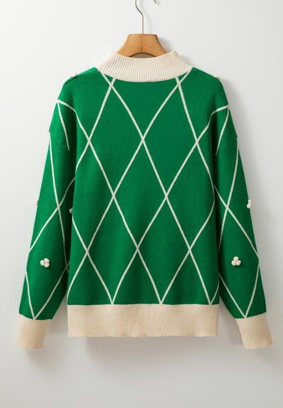 Diamond Pattern Contrast Trim Mock Neck Sweater - Mervyns