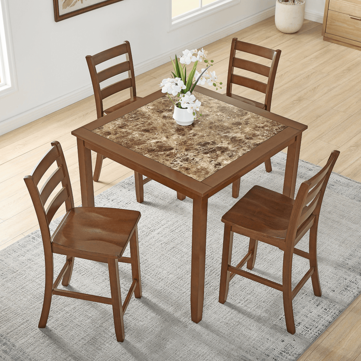 Dining Table, Bar Table and Chairs Set, 5 Piece Dining Table Set,Retro-style breakfast table set,for Living Room, Dining Room-Brown(Requires assembly) - Mervyns