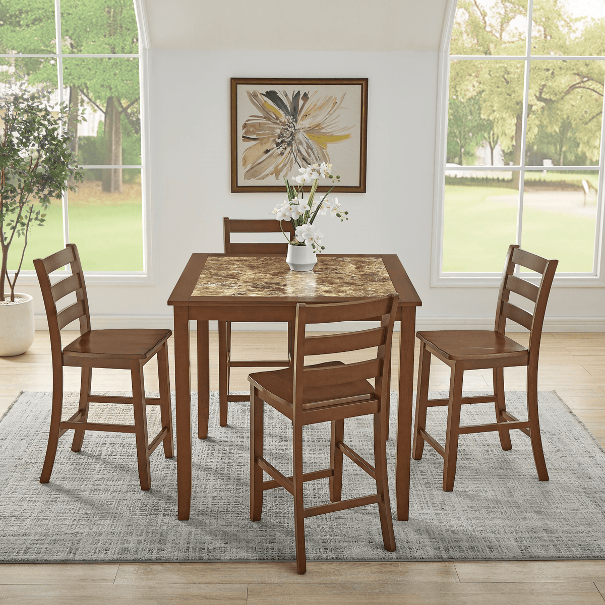 Dining Table, Bar Table and Chairs Set, 5 Piece Dining Table Set,Retro-style breakfast table set,for Living Room, Dining Room-Brown(Requires assembly) - Mervyns