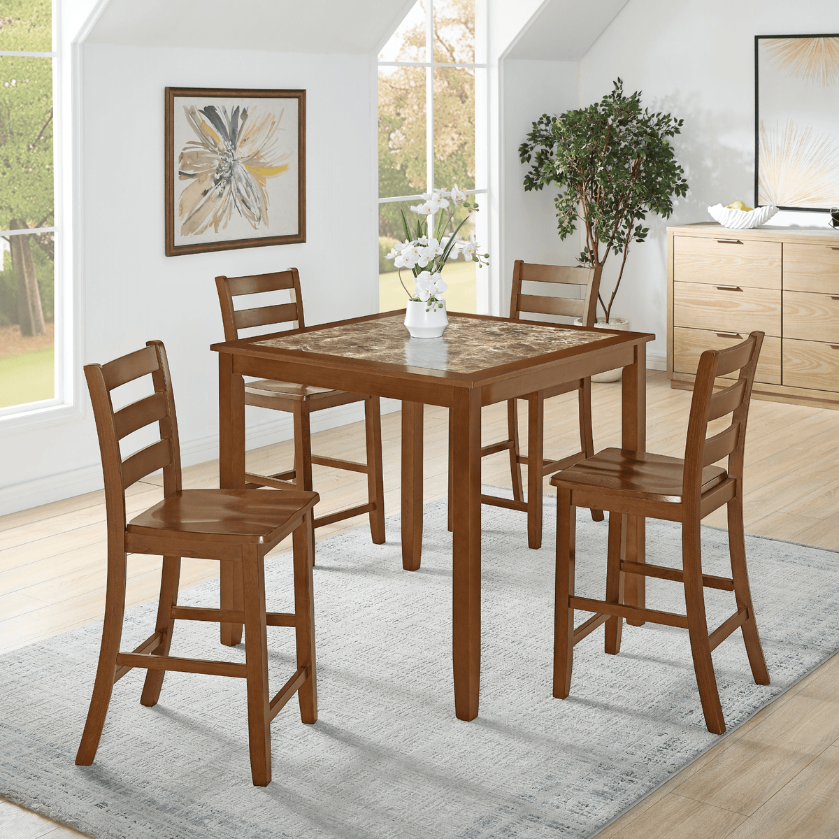 Dining Table, Bar Table and Chairs Set, 5 Piece Dining Table Set,Retro-style breakfast table set,for Living Room, Dining Room-Brown(Requires assembly) - Mervyns