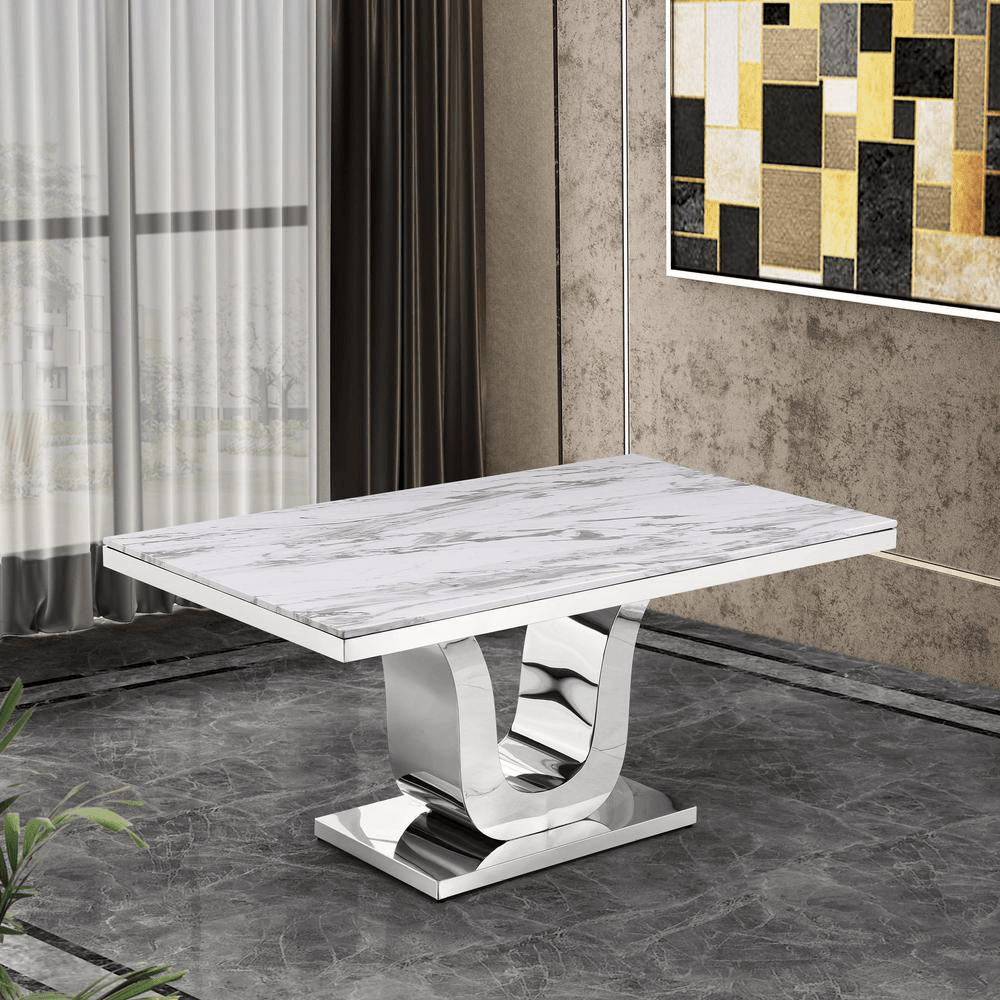 Dining Table with White Marble Top - Mervyns