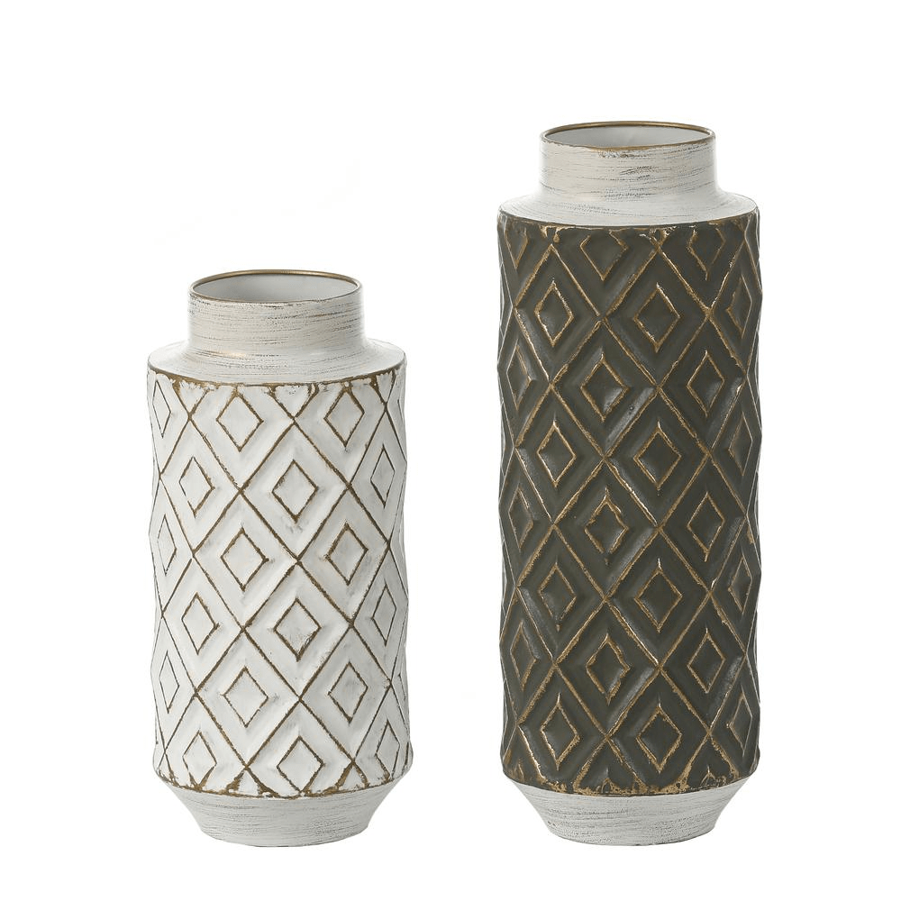 Distressed Black and White Metal Bottle Vases - Set of 2 - Mervyns