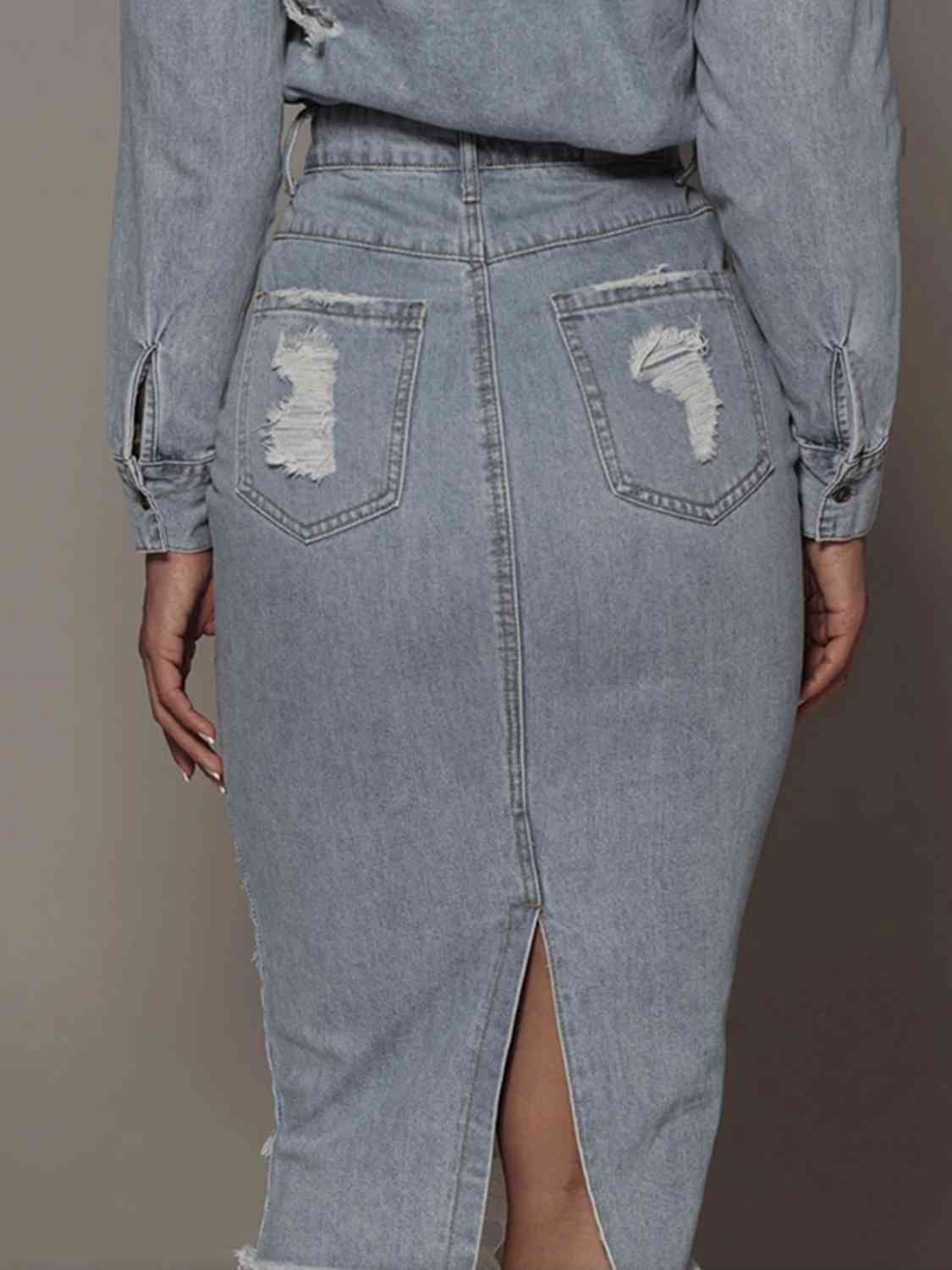 Distressed Slit Denim Skirt - Mervyns