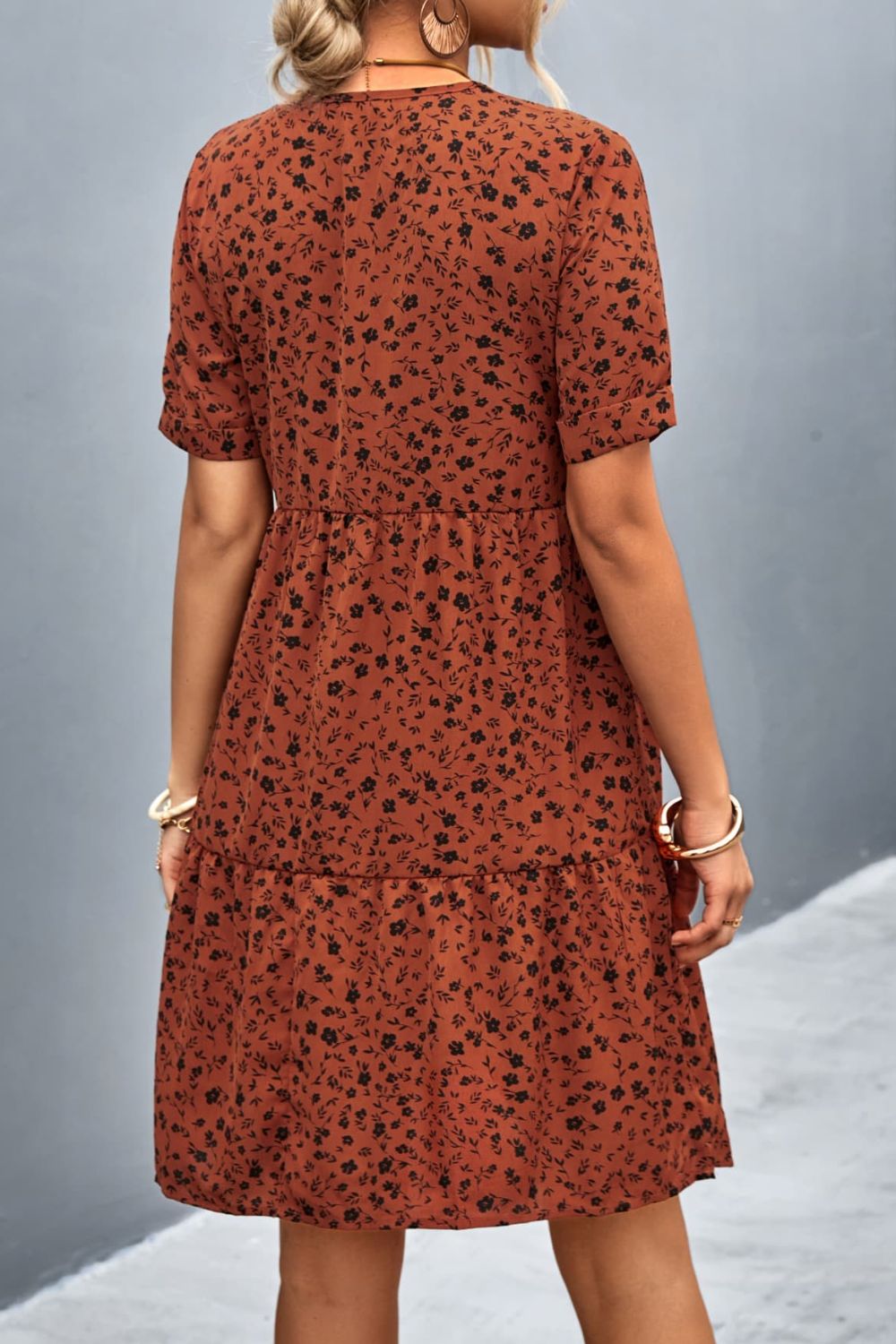 Ditsy Floral Empire Waist Plunge Short Sleeve Dress - Mervyns