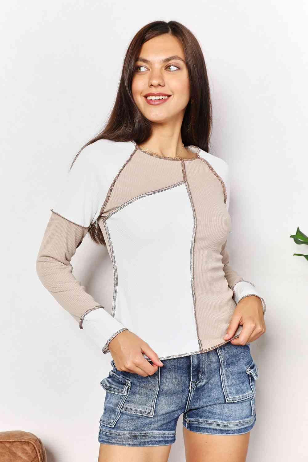 Double Take Color Block Exposed Seam Top - Mervyns