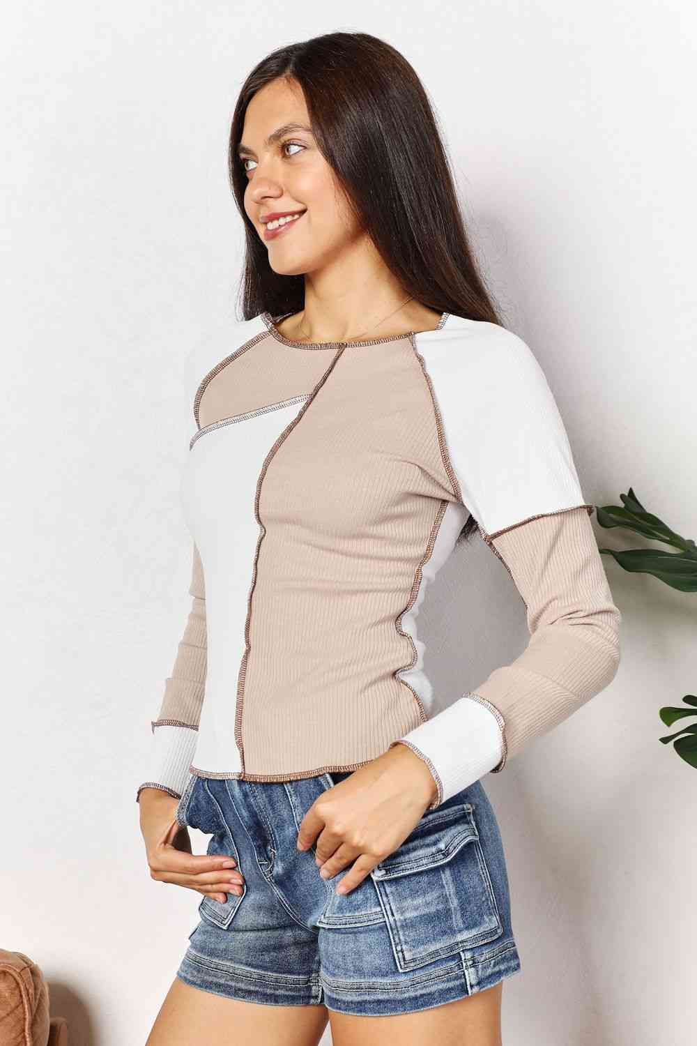 Double Take Color Block Exposed Seam Top - Mervyns