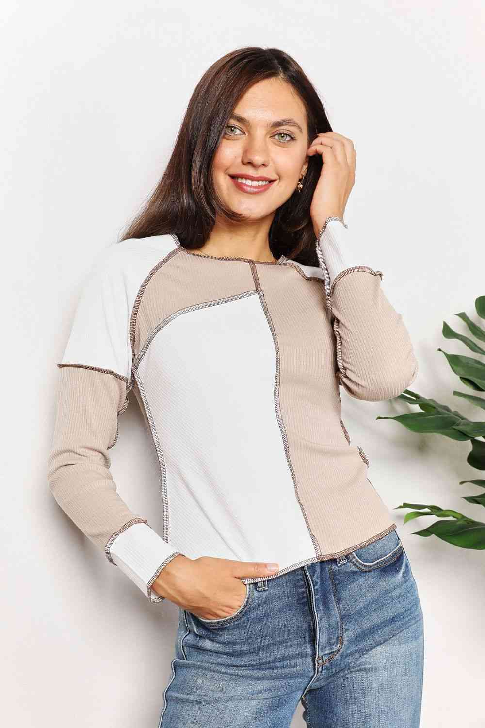 Double Take Color Block Exposed Seam Top - Mervyns