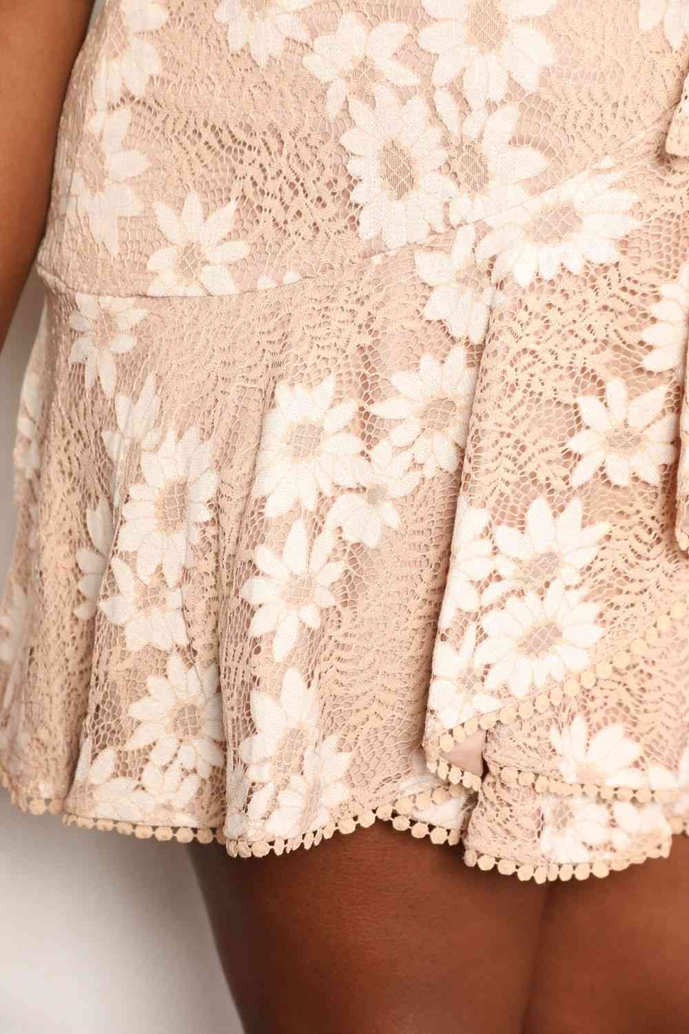 Double Take Floral Lace Pompom Detail Tie - Waist Flutter Sleeve Dress - Mervyns