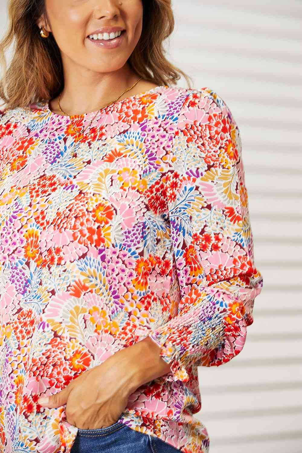 Double Take Floral Print Long Puff Sleeve Blouse - Mervyns