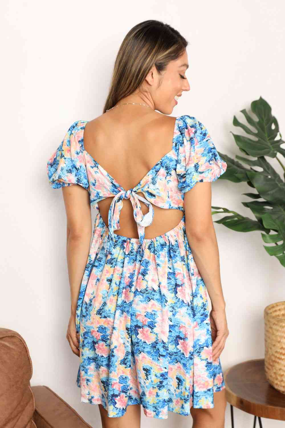 Double Take Floral Square Neck Puff Sleeve Dress - Mervyns