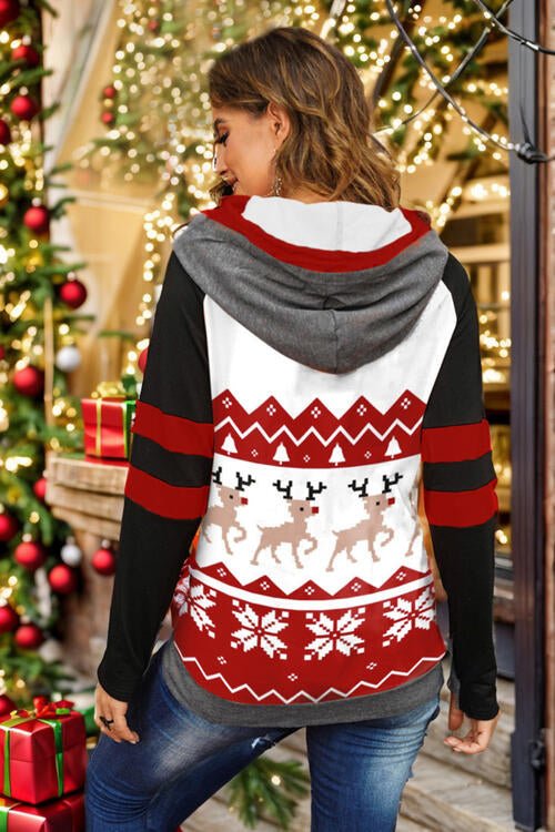 Double Take Full Size Christmas Drawstring Long Sleeve Hoodie - Mervyns