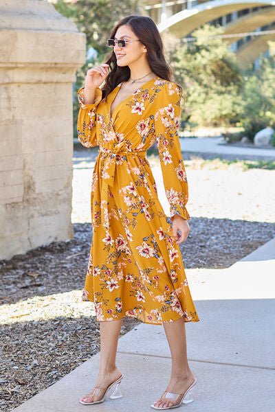 Double Take Full Size Floral Tie Back Flounce Sleeve Dress - Mervyns