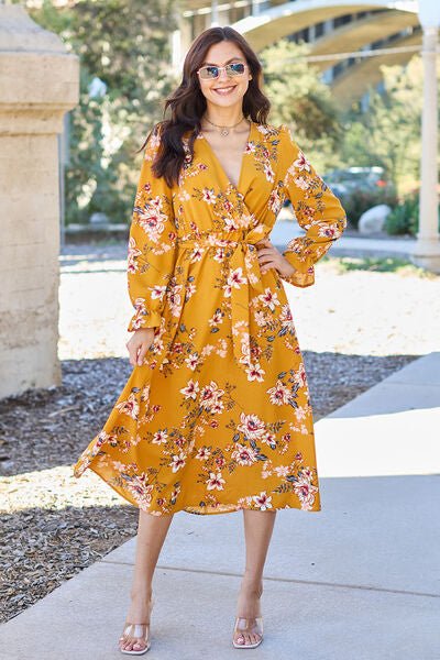 Double Take Full Size Floral Tie Back Flounce Sleeve Dress - Mervyns