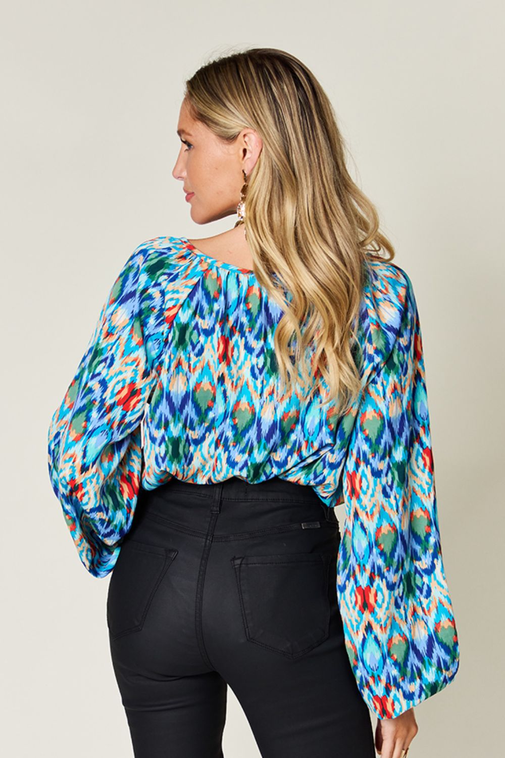 Double Take Full Size Printed Balloon Sleeve Blouse - Mervyns