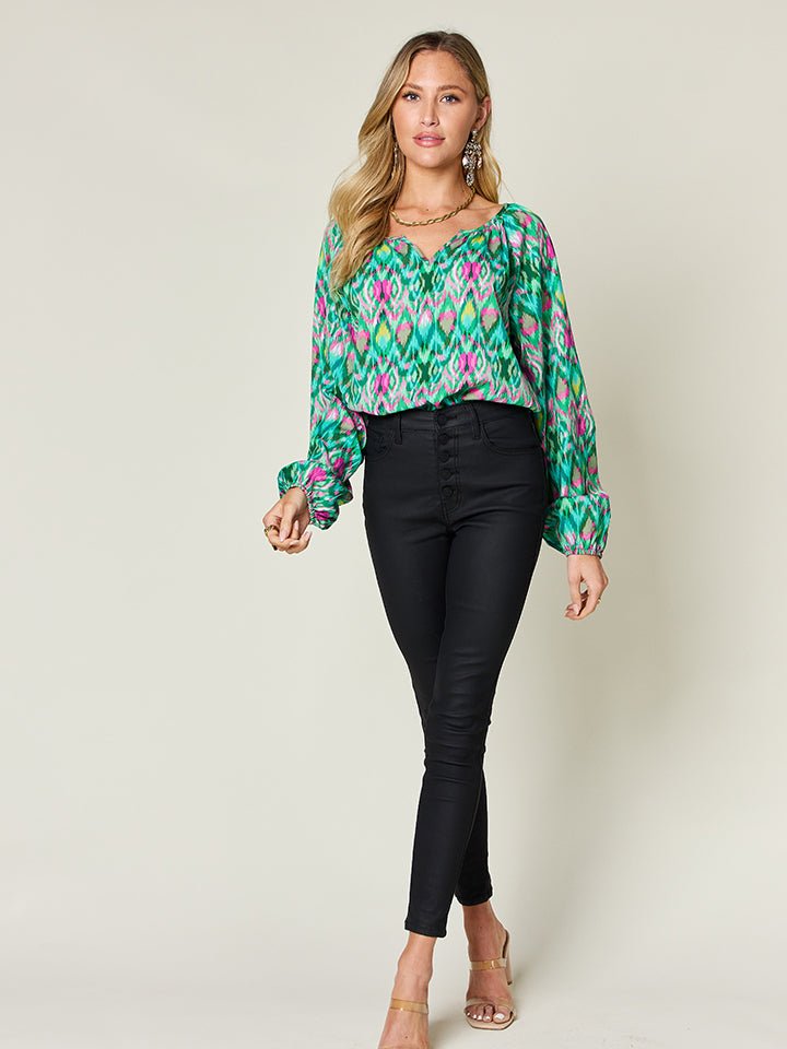 Double Take Full Size Printed Balloon Sleeve Blouse - Mervyns