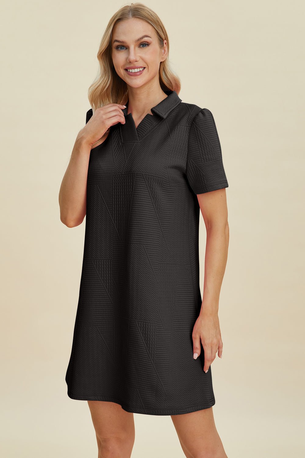 Double Take Full Size Texture Short Sleeve Dress - Mervyns