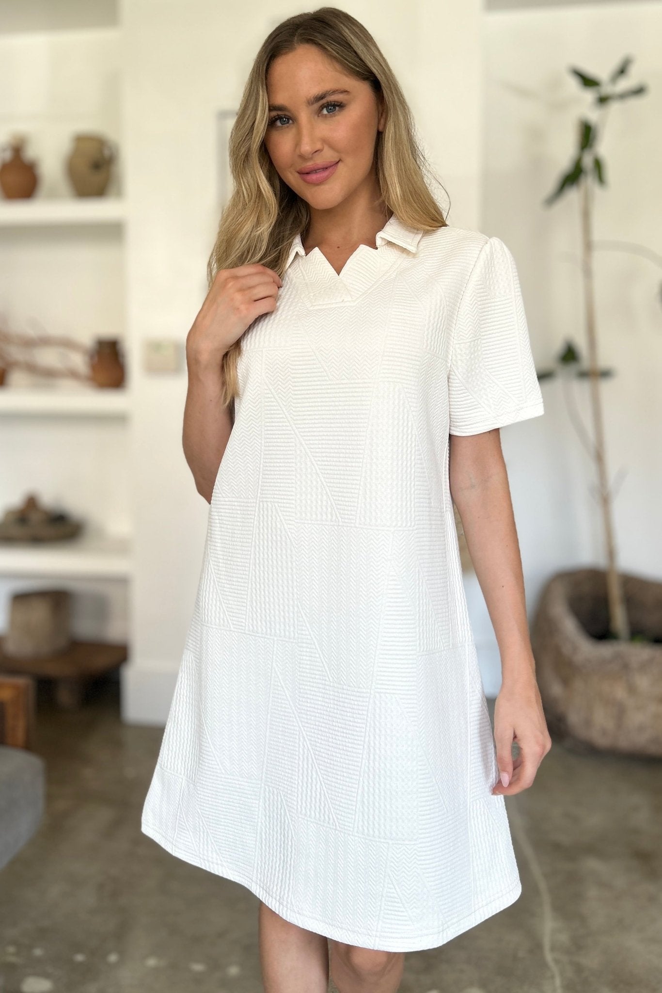 Double Take Full Size Texture Short Sleeve Dress - Mervyns