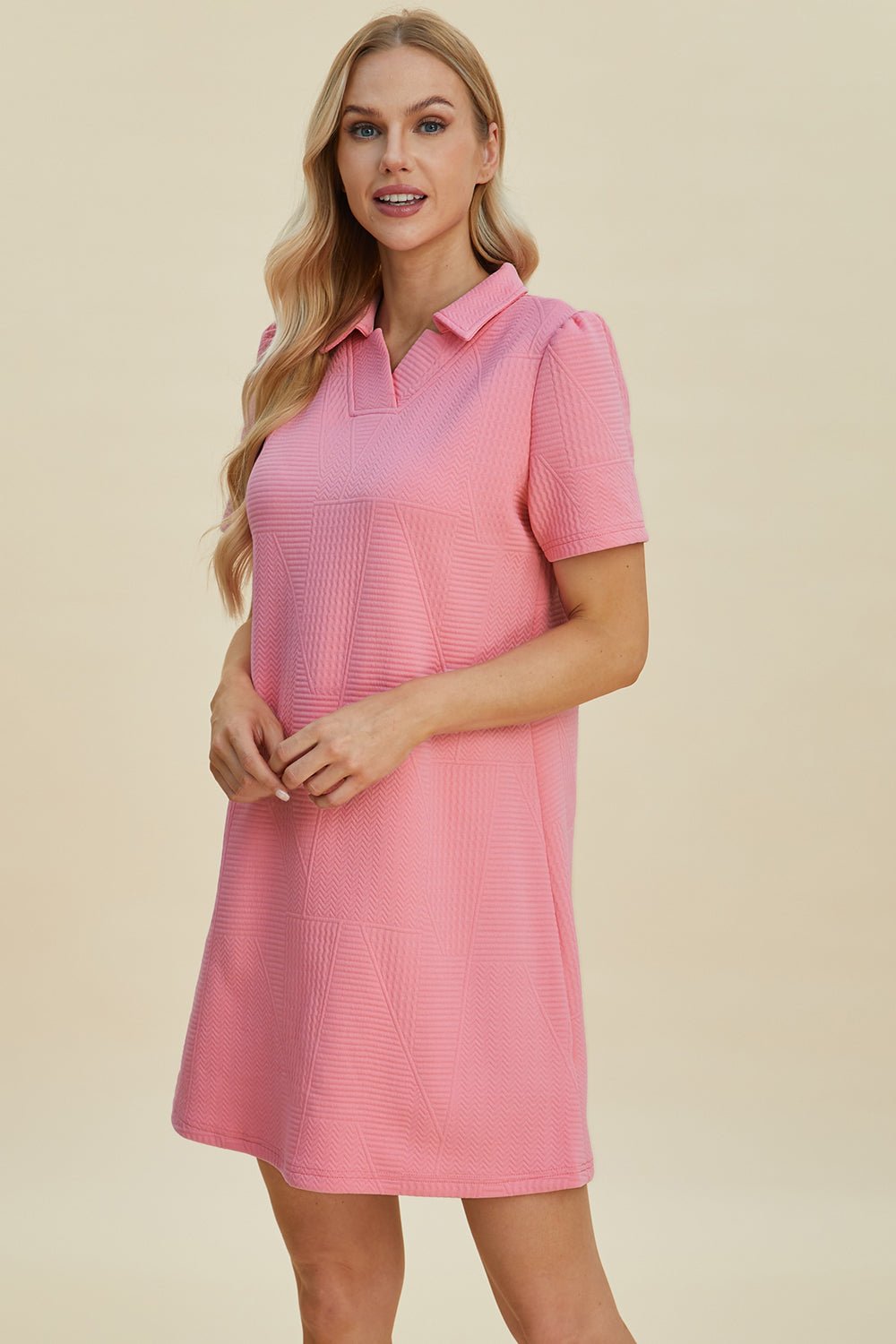 Double Take Full Size Texture Short Sleeve Dress - Mervyns