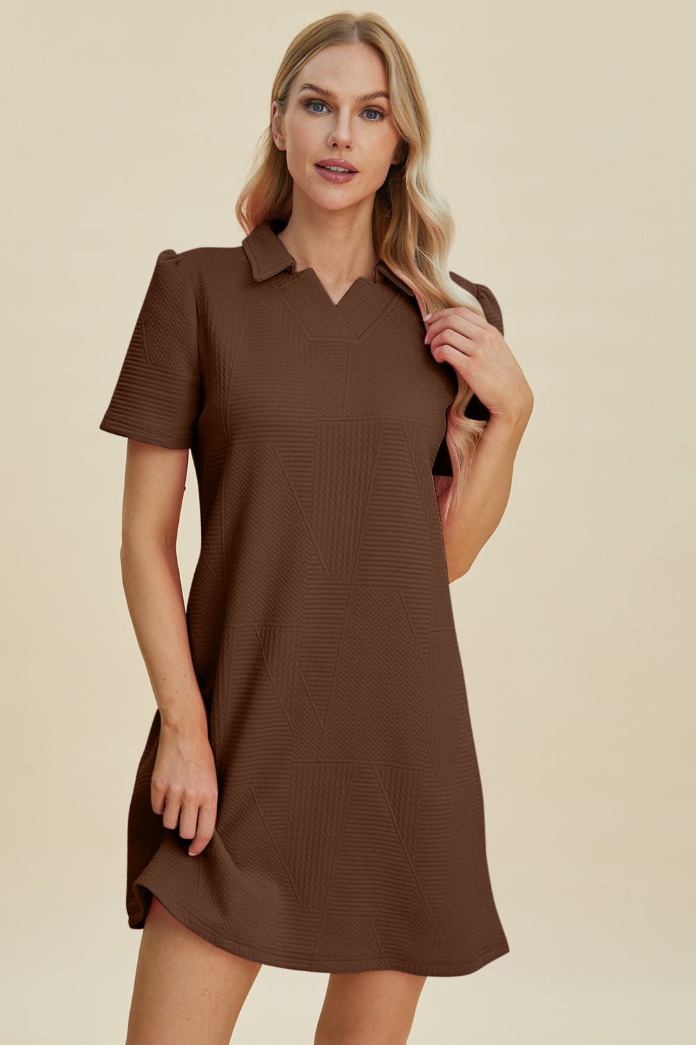 Double Take Full Size Texture Short Sleeve Dress - Mervyns