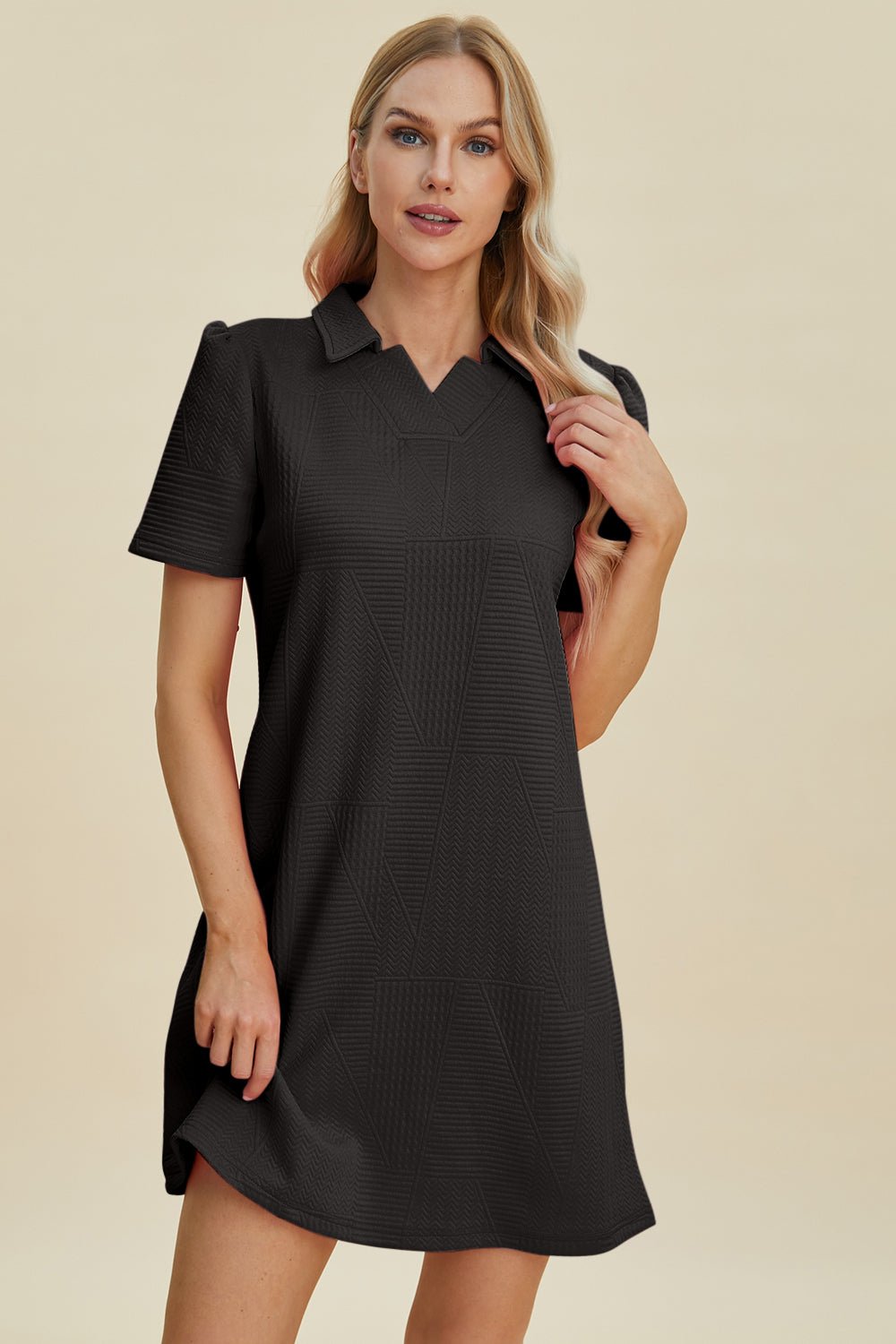 Double Take Full Size Texture Short Sleeve Dress - Mervyns