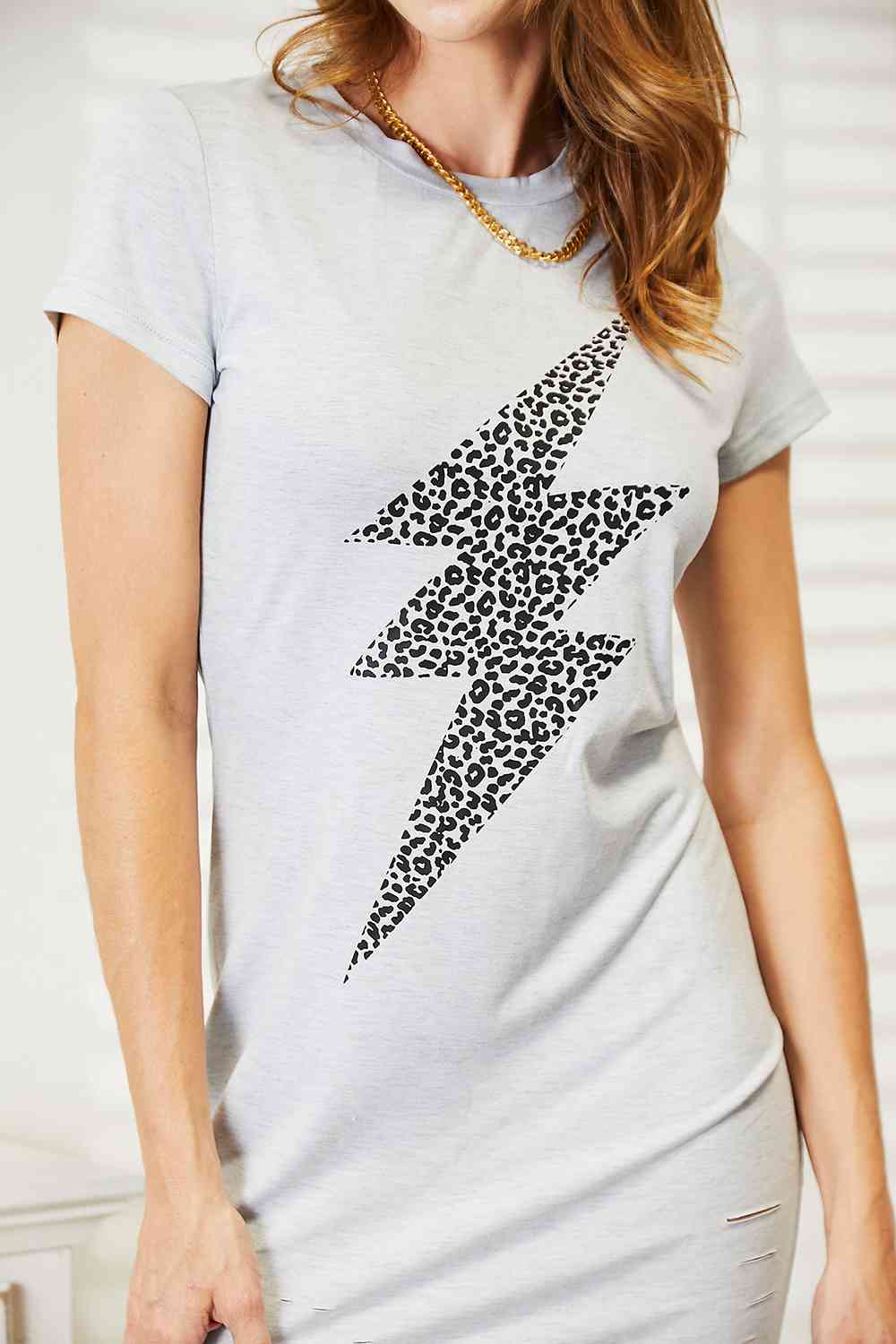 Double Take Leopard Lightning Graphic Tee Dress - Mervyns