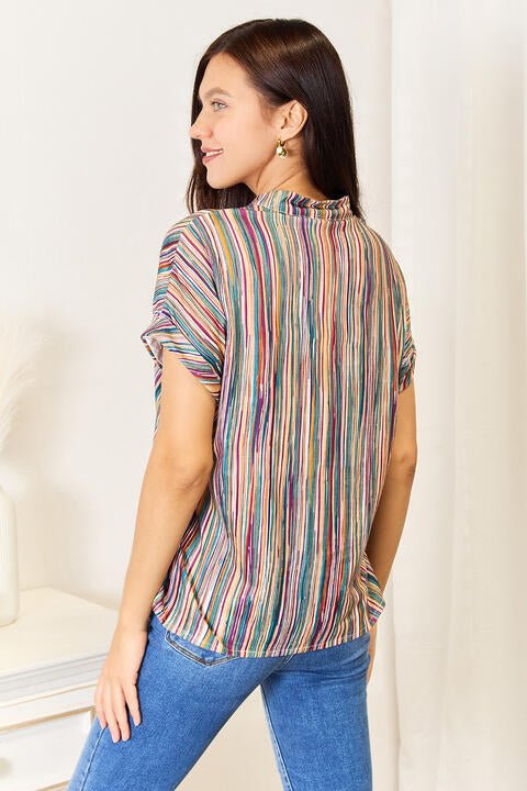 Double Take Multicolored Stripe Notched Neck Top - Mervyns