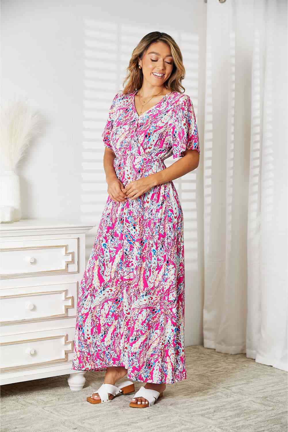 Double Take Multicolored V - Neck Maxi Dress - Mervyns