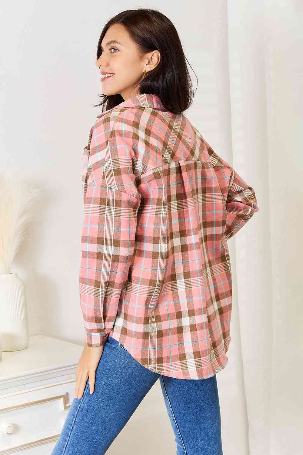 Double Take Plaid Collared Neck Long Sleeve Button - Up Shirt - Mervyns