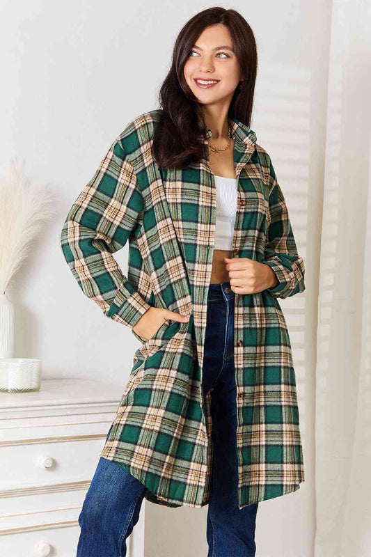 Double Take Plaid Collared Neck Long Sleeve Shirt - Mervyns