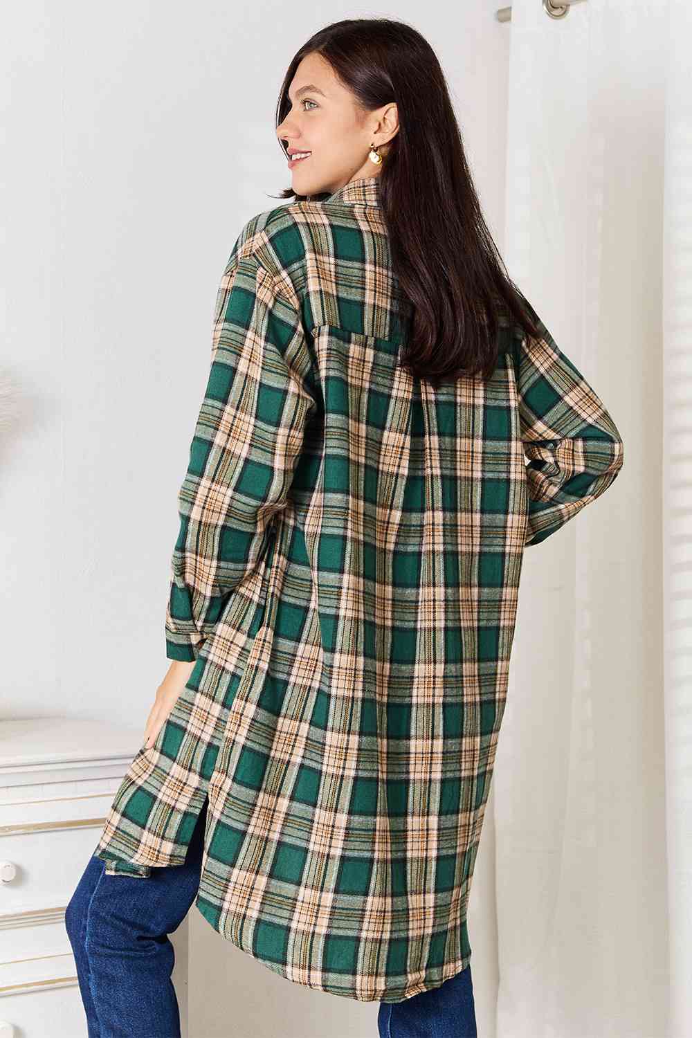 Double Take Plaid Collared Neck Long Sleeve Shirt - Mervyns