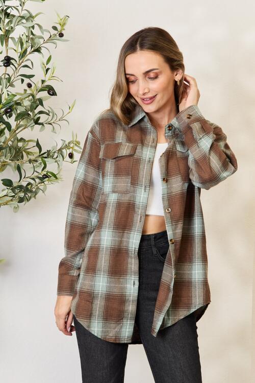 Double Take Plaid Dropped Shoulder Shirt - Mervyns