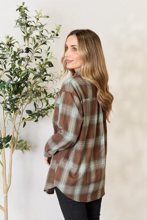 Double Take Plaid Dropped Shoulder Shirt - Mervyns