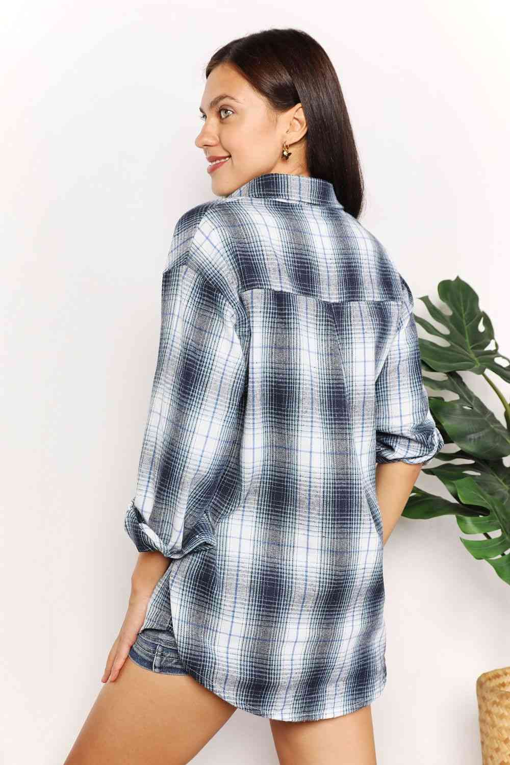 Double Take Plaid Dropped Shoulder Shirt - Mervyns