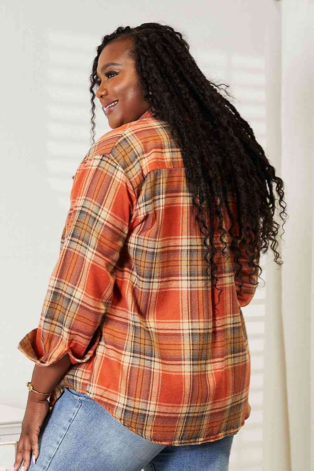 Double Take Plaid Dropped Shoulder Shirt - Mervyns