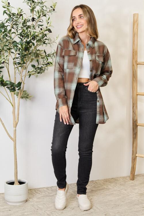 Double Take Plaid Dropped Shoulder Shirt - Mervyns