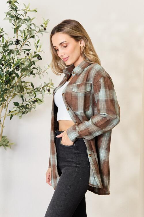 Double Take Plaid Dropped Shoulder Shirt - Mervyns