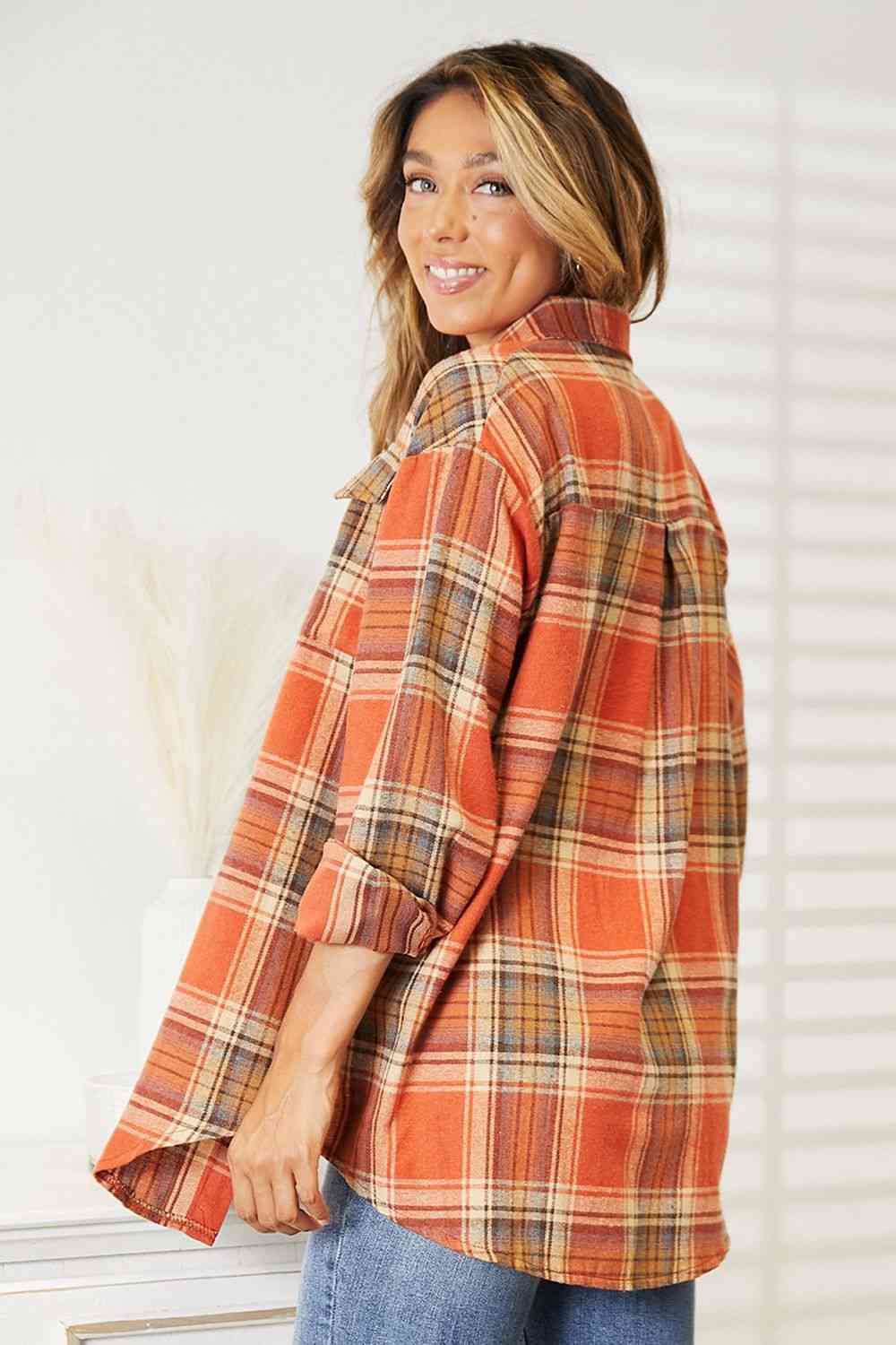 Double Take Plaid Dropped Shoulder Shirt - Mervyns