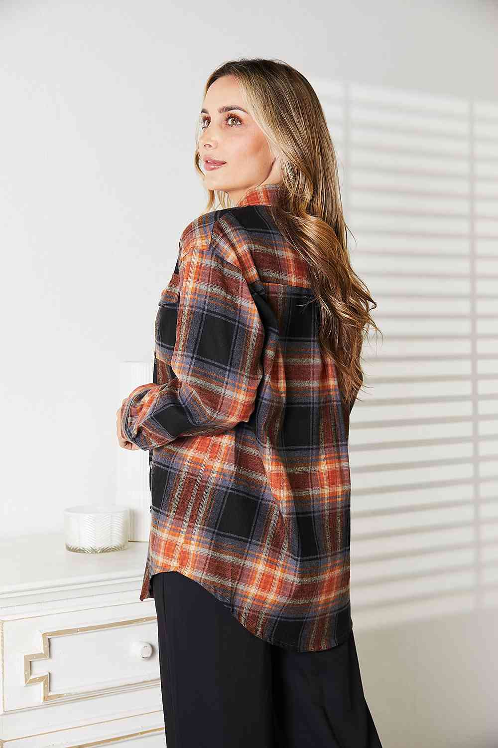 Double Take Plaid Dropped Shoulder Shirt - Mervyns