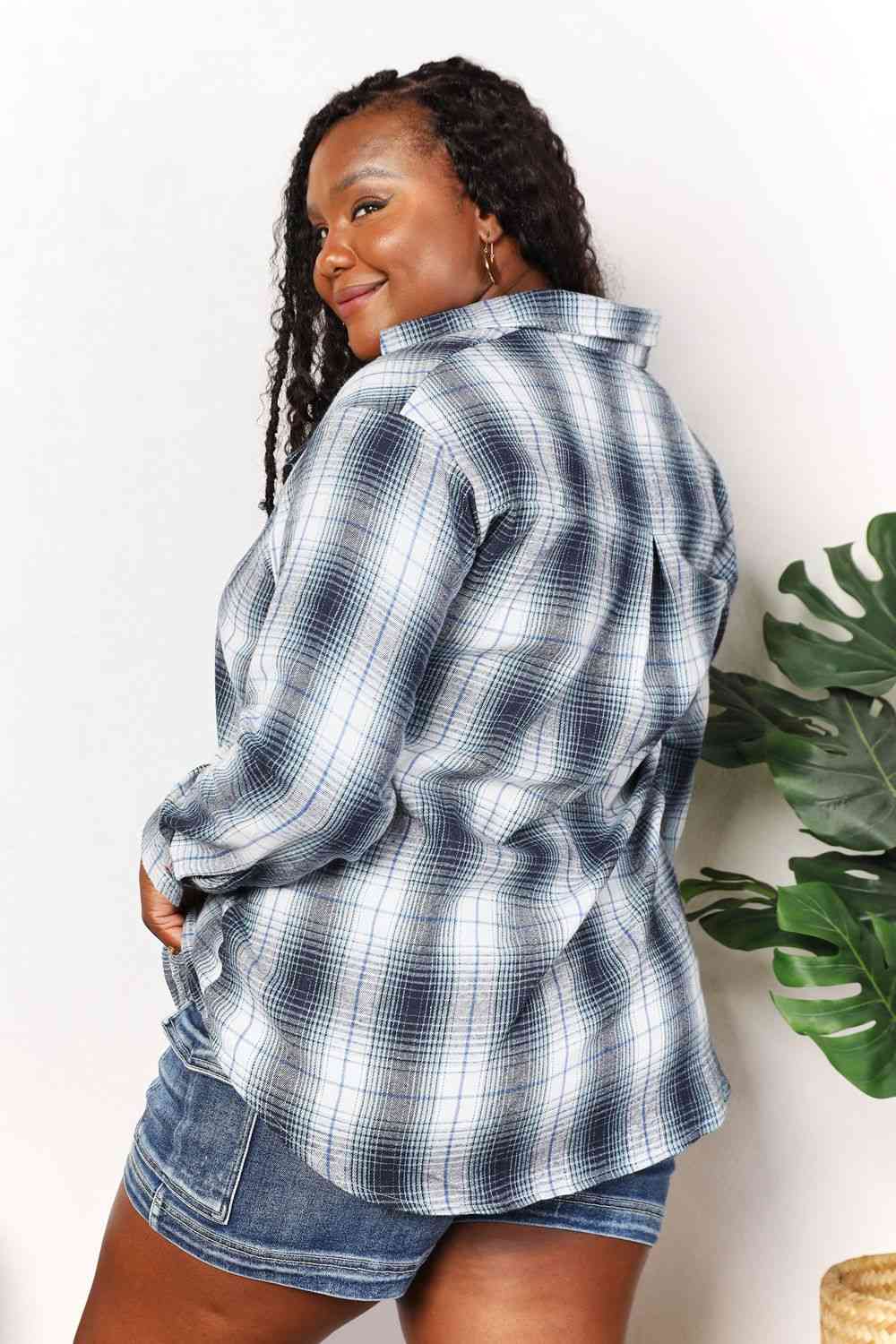 Double Take Plaid Dropped Shoulder Shirt - Mervyns