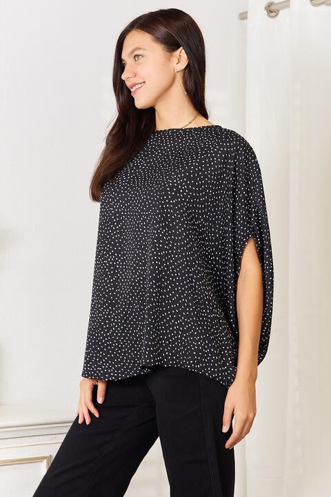 Double Take Printed Dolman Sleeve Round Neck Blouse - Mervyns