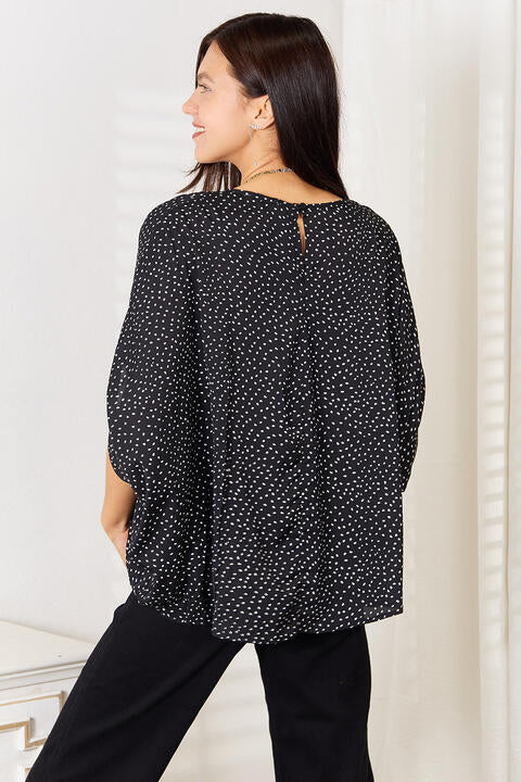 Double Take Printed Dolman Sleeve Round Neck Blouse - Mervyns