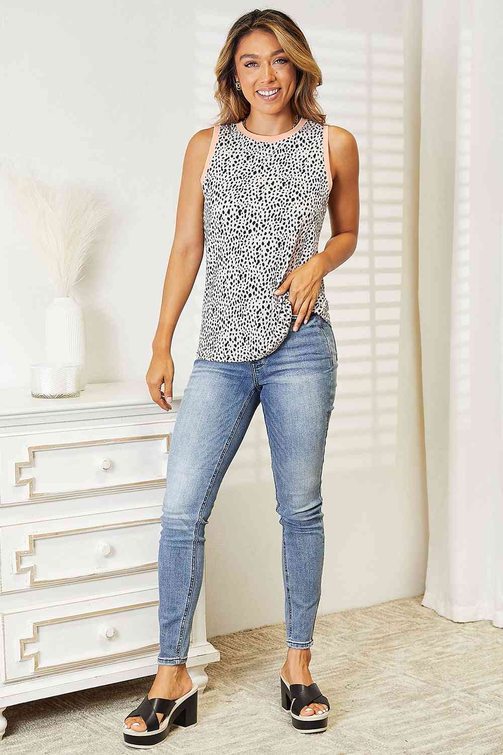 Double Take Printed Round Neck Tank - Mervyns