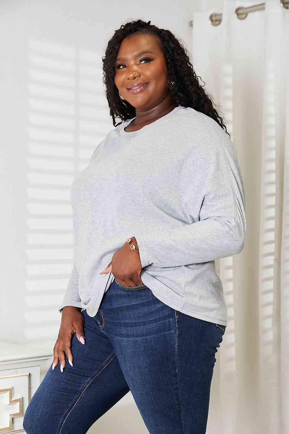 Double Take Seam Detail Round Neck Long Sleeve Top - Mervyns