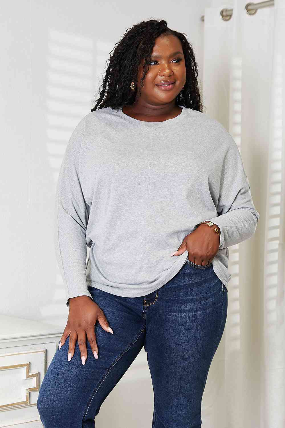 Double Take Seam Detail Round Neck Long Sleeve Top - Mervyns