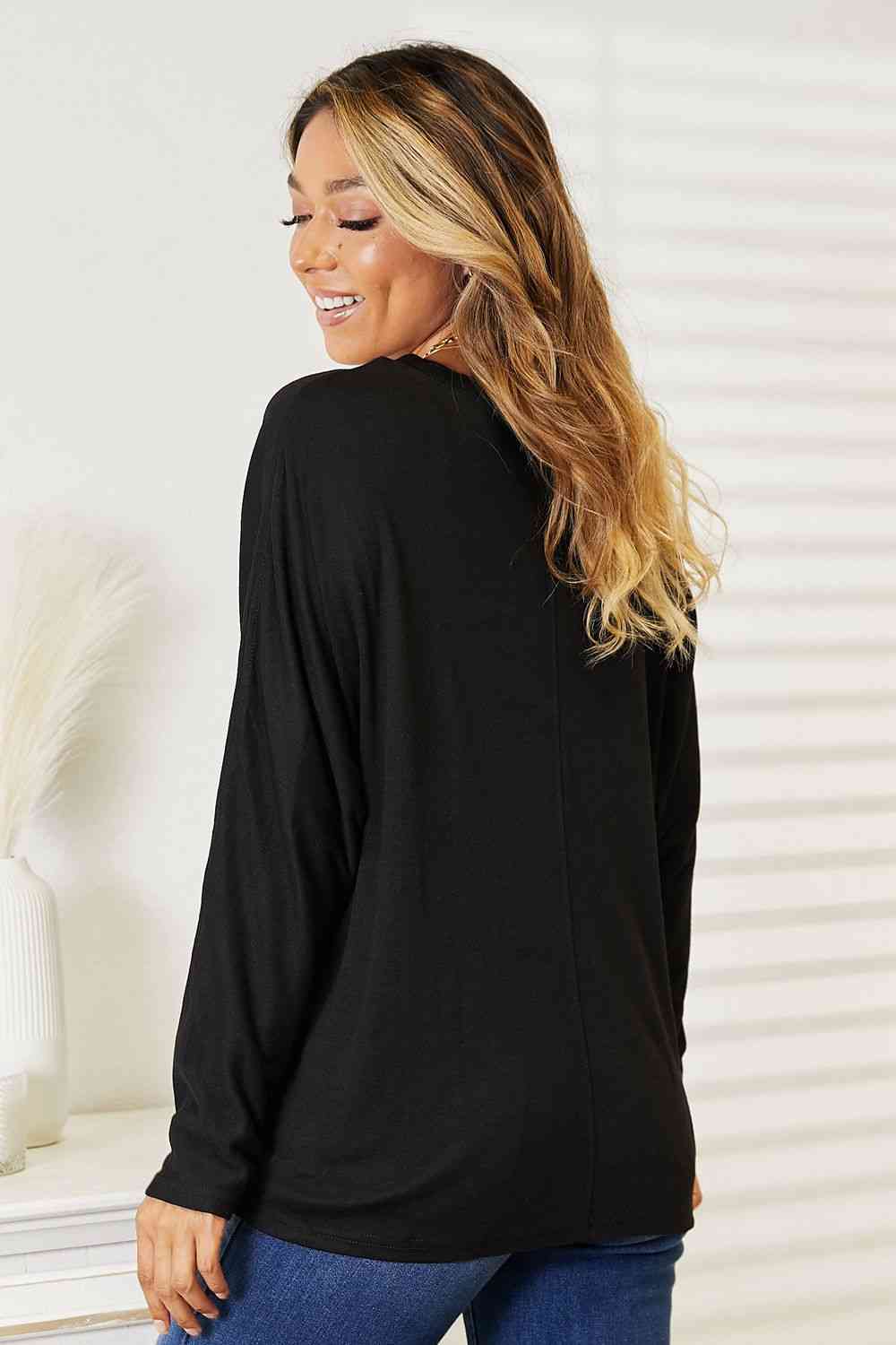 Double Take Seam Detail Round Neck Long Sleeve Top - Mervyns