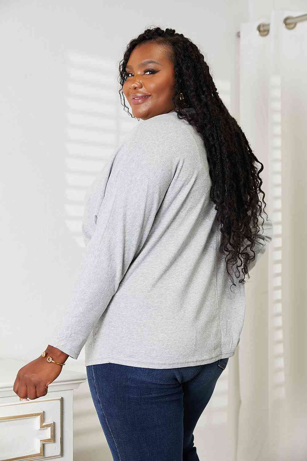 Double Take Seam Detail Round Neck Long Sleeve Top - Mervyns