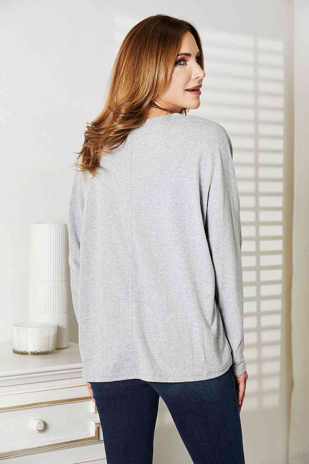 Double Take Seam Detail Round Neck Long Sleeve Top - Mervyns